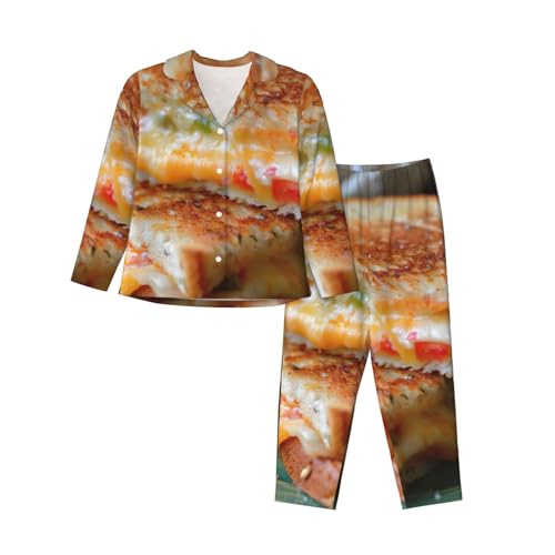 Pyjama assorti à manches longues pour femme imprimé fromage style homewear décontracté