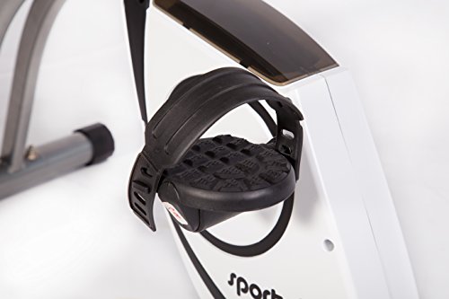 SportPlus vélo d'appartement pliable avec dossier - 8 niveaux de résistance (freinage magnétique silencieux), avec support tablette, capteur de fréquence cardiaque, SP-HT-1003