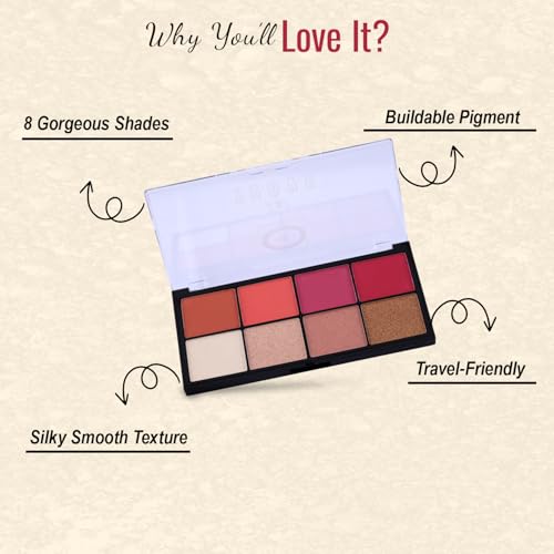 Image of Fashion Colour Tint Trove 8 Colour Blusher Highlighter Palette | Complete With 3 Dazzling HIghlighter Shades | Matte ,Shimmer Blushes & Highlighters | Long Lasting Wear | Multicolor | 20gm | (Shade no : 1)