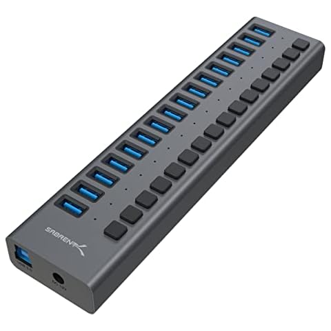 SABRENT 16 Port USB hub aktiv 3.2 gen1 und USB Ladegerät 90W Mehrfach Schnellladegerät Cover