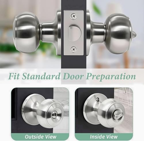 SUNTAI Privacy Door Knobs,6 Pack Satin Nickel Round Doorknobs Interior/Exterior Lockset, Keyless Door Handle with Lock for Bedrooms/Bathrooms by SUNTAI - Image 5