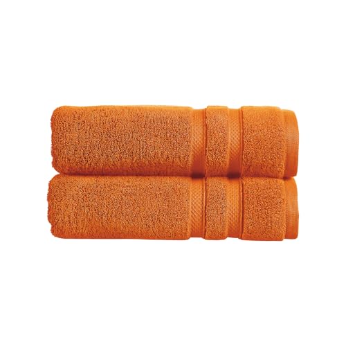 Christy Chroma Bath Sheets | Set of 2 | Highly Absorbent Heavyweight 675GSM | Bold and Bright | Soft Velvety Smooth Bathroom Shower Towels | 100% Cotton | Sustainably Made | Amber Orange