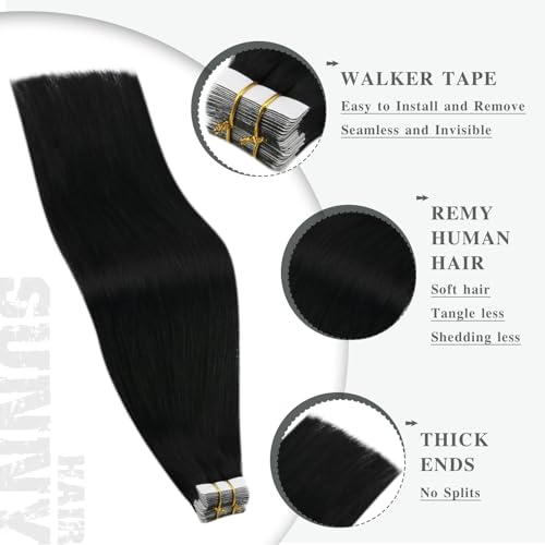 Image of Ve Sunny Hair Tape in Hair Extensions Natural Black | Real Human Hair Extensions Tape ins,Adhesive Skin Weft,for Daily Use,12Inch 30g 20Pcs