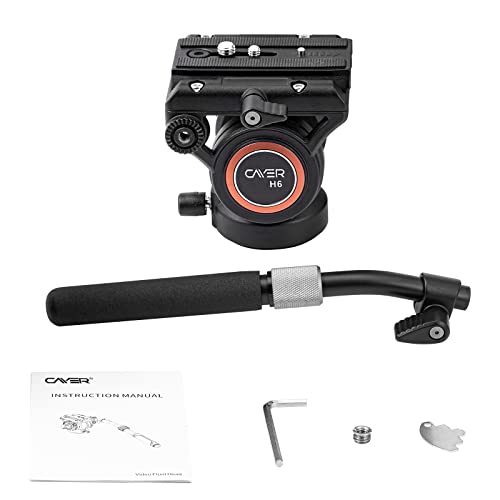 Cayer H6 Video Fluid Head, Camera Tripod Fluid Drag Pan Head With 60 Mm Flate Base, 2-Section Pan Bar Handle, 1/4 And 3/8 Screws Sliding Plate For Dslr Cameras Video Camcorders, Max Loading 13.2Lb #TOP6