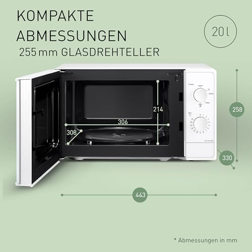 Panasonic NN-E20JWMEBG Mikrowellenofen mit Glasteller, 20L, 800W, Auftaufunktion, 5 Leistungsstufen, Timer, Weiß, 2025 Modell – Bild 3