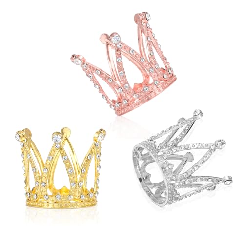 Qianyu 3 piezas Mini Princesa Corona Cake Topper Decoración Corona Cake Topper Gold Kron Cake Topper Brillante Pequeñas Corona Accesorios para Novia Boda Real Tema Cumpleaños Fiesta