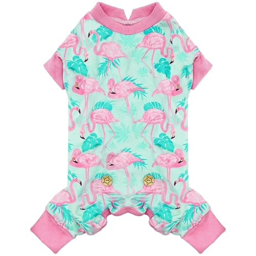 KYEESE Velvet Dog Pajamas for Small Dogs Soft Onesie Shirt, Flamingo