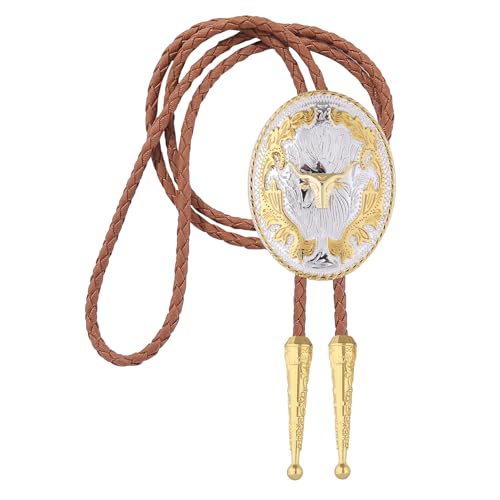Image of GelConnie Brown Bolo Tie for Men Women Western Ties Mens Gold Bolo Tie Rodeo Cowboy Leather Necktie Cowgirl Tie Wedding