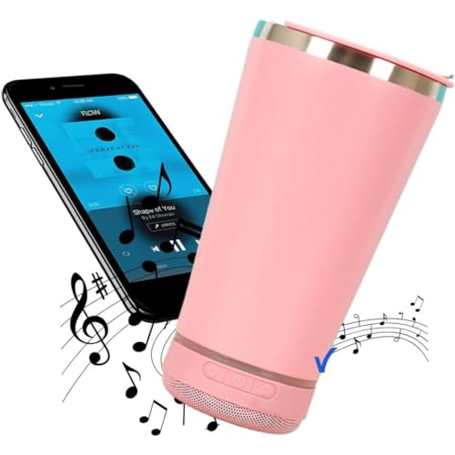 Copo Termico Inox 420ml com Alto Falante Bluetooth e Leds RGB Tampa Abridor Cerveja Rosa