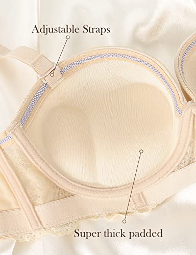 Women's Clear Back Strapless Super Padded Push Up Lace Bra Convertible Straps Underwire Lift Up Bras #TOP4