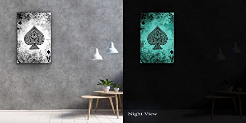 Startonight Canvas Wall Art - Lucky Poker Ace Of Spades, Black & White Gambling Abstract Picture Framed 32 X 48 Inches #TOP6