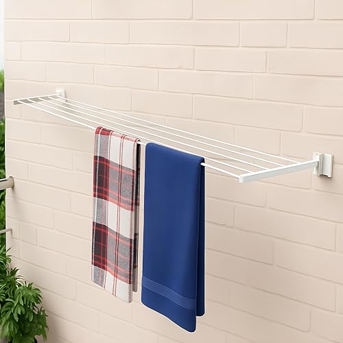 Foldable Wall Mount Cloth Drying Stand, Metal, Ivory