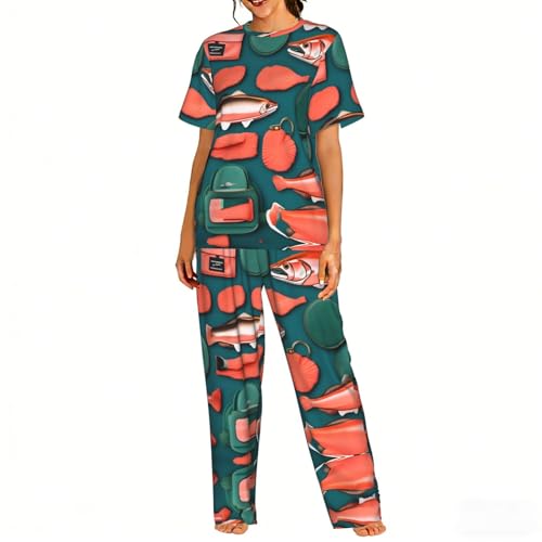 Pyjama confortable pour femme ensemble de nuit doux imprimé saumon