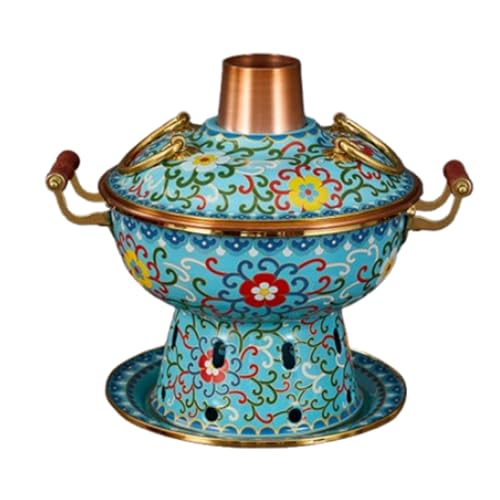 Pekín estilo chino olla de cobre esmalte buffet sopa olla caliente para personas robustas para el hogar (azul)