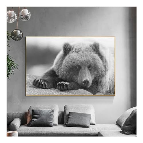 Impression sur toile ours sauvage tableau bois moderne 20x35cm décor