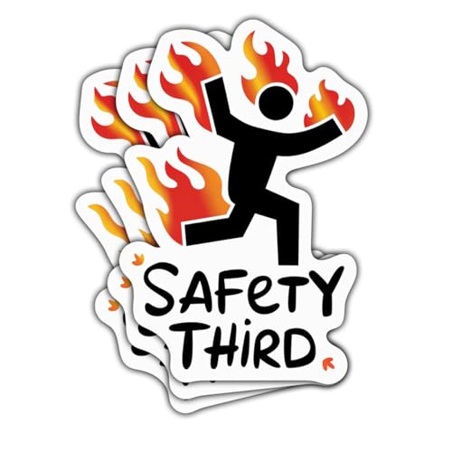 3 Pcs Safety Third Sticker, Funny Construction & Engineering Vinyl Sticker, Industrial Worksite Humor Stickers for Waterproof Laptop Water Bottle Phone Car Window Helmet Toolboxes