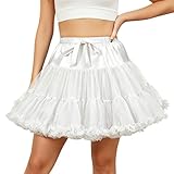 Women's Elastic Waist Chiffon Petticoat Puffy Tutu Tulle Skirt Princess Ballet Dance Pettiskirts Underskirt White