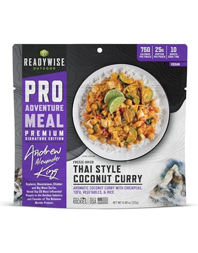 ReadyWise Outdoor Pro Adventure Meal - Thai Style Coconut Curry, 2 Servings, 1 Pouch, Vegan, Gluten Free, 750 Calories, 25g Protein, Freeze Dried & Dehydrated Camping Meals, up to 5 Year Shelf Life