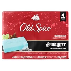 Old Spice Bar Soap for Men, Deodorizing, Feel Fresh & Deep Clean, Invigorating Lather, Swagger with Lime + Cedarwood Scent, 3.17 oz (4 Count)