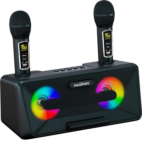MASINGO Karaoke Machine for Adults and Kids with 2 Wireless Microphones ...