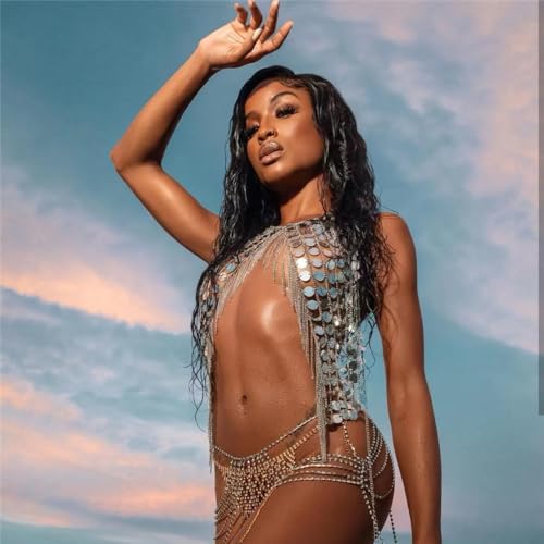 Women’s Glitter Halter Top for Party Nightclub Steampunk Metallic Sequins Backless Crop Top Clubwear Beach Cover Up3