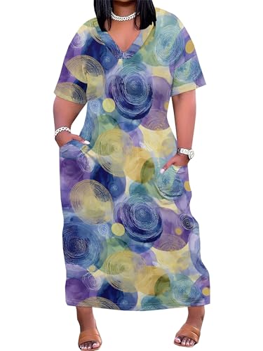 Image of PinkPatty Women's Plus Size Short Sleeve Maxi Dress Casual Loose V Neck Long Dress with Pockets