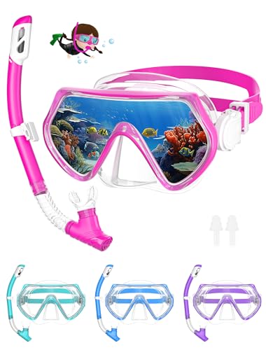 Snorkel Set Children's Diving Goggles Dry Snorkel Set (Pink)