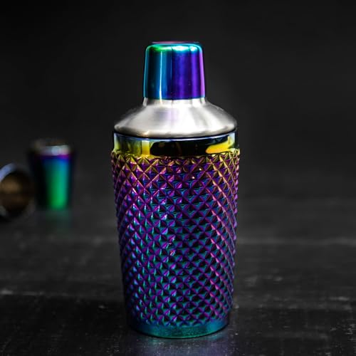 Image of BarCraft Premium Studded Glass Cocktail Shaker for thinKitchen, 300 ml, Rainbow-Pearl Iridescent Finish, Integrated Strainer, Spill-Proof Design, Ideal for Bartending at Home