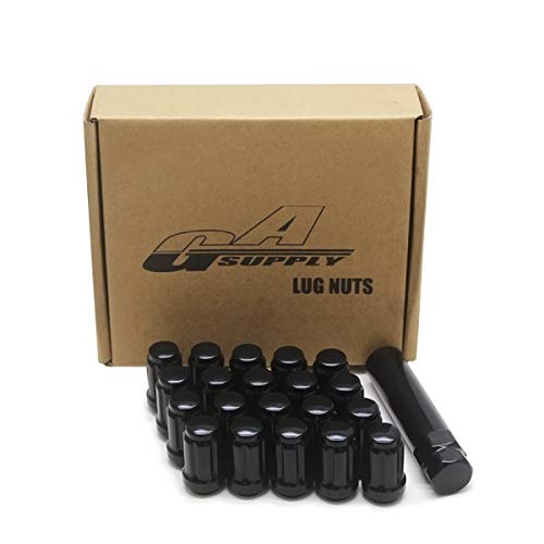 GAsupply 20pcs Black 12x1.5 Lug Nuts, Closed End Acorn Spline Tuner Lug Nuts 1.38  Tall 3 4  Hex Conical Cone Seat for Aftermarket Wheels, Pack of 20+1 Socket Key