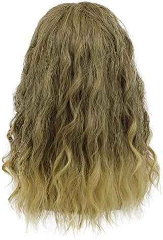 VGbeaty Adult Men Long Curly Gold Brown Mustache Wig Thor Wig Halloween Cosplay Anime Costume Party Wig