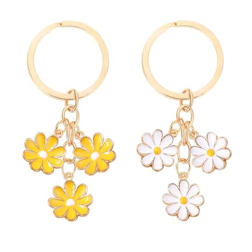 Margaritas Llavero de flores, 2 piezas llaveros de flores para mujer flores margaritas llaves encanto margaritas llaves colgantes dama regalo dinero bolsos accesorios