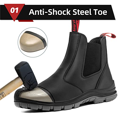 ANGRYRAM Steel Toe Slip on Work Boots for Men Waterproof Chelsea Industrial & Construction Shoes, Lightweight Comfortable Slip Resistant Safety boots4