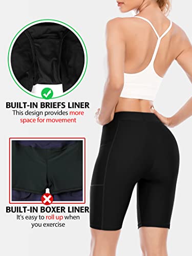 Attraco Swim Shorts For Women High Waist Bathing Suit Bottoms Tankini Shorts Black L #TOP4