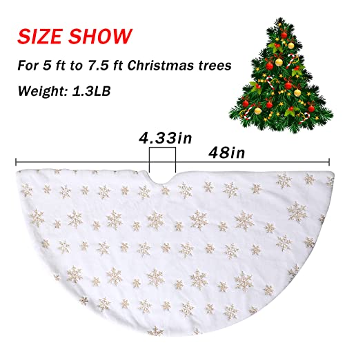 48 Inch Christmas Tree Skirt Decorations, White Faux Fur Buffalo Tree Skirt Decorations For Merry Christmas Party Tree, Plush Fluffy Christmas Tree Skirt Decor Clearance #TOP1