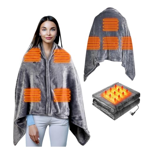 Cobertor elétrico aquecido por USB, 150 x 78 cm, cobertor poncho de xaile aquecido elétrico com zípe