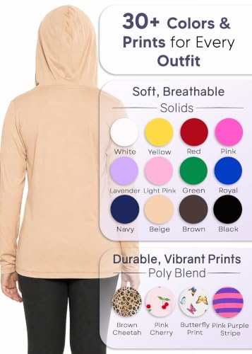 Image of Shirts for Girls Long Sleeve Crew Neck Top, Hoodie or 3 /4 Sleeve Soft Stretch Kids Lightweight Size 2-16