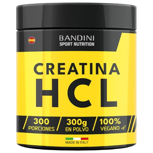 Bandini® Creatina HCL en polvo 300 g - Sabor muy fuerte e intenso, pero 100% PURA - NO la tomes si eres sensible al sabor ÁCIDO - Creatina clorhidrato pura vegana - Suplemento para deporte y gimnasio