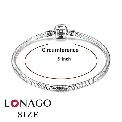 Lonago Genuine Charm Bracelet 925 Sterling Silver Snake Chain Bangle Barrel Clasp Jewelry Fit Snake Charm Birthday Gift For Women (Snake Bracelet-9 Inches) #TOP1