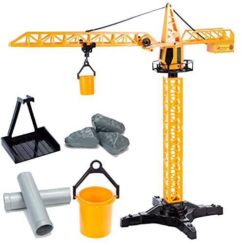 MalPlay Ferngesteuerter Turmkran mit Funktionen | 55cm hoch | Baufahrzeug Großer drehbarer Baukran | ab 3 Jahren | Geschenk für Kinder und Erwachsene Cover