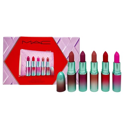MAC Cosmetics Holiday Exclusive Less Is Bore 6 Piece Gift Set 5 Full-Size MACximal Silky Matte Lipsticks + Purple Makeup Bag