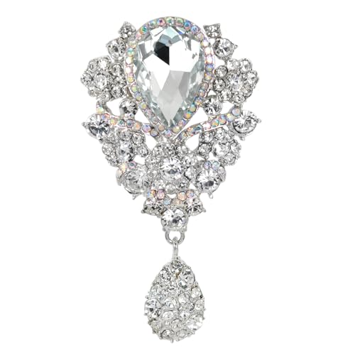 Image of Gyn&Joy Women's Austrian Crystal Bouquet Flower Teardrop Large Gorgeous Brooch Pin