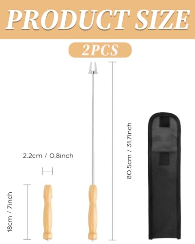 TOZBLEU Grillspieße,1 Stück Grillgabeln Spieße ausziehbar, Edelstahl Holzgriff Lang Lagerfeuer Teleskop Ausziehbar Schaschlikspieße Fleischgabel, Wird Zum Lagerfeuer,Grillen Und Camping (20~81cm)