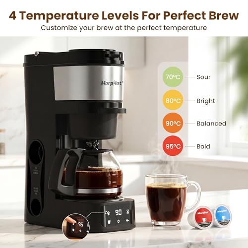 Morpilot 2-Way Coffee Maker, Compatible with K-Cup Pods or Grounds, Compact Drip Coffee Machine with 20oz/600ml Carafe Sizes, 4 Temperature Settings, 60 Min Keep Warm — view 4