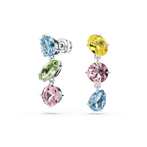 Swarovski Gema Drop Earrings, Asymmetrical Design, Mixed Cuts, Multicolored, Rhodium Finished2