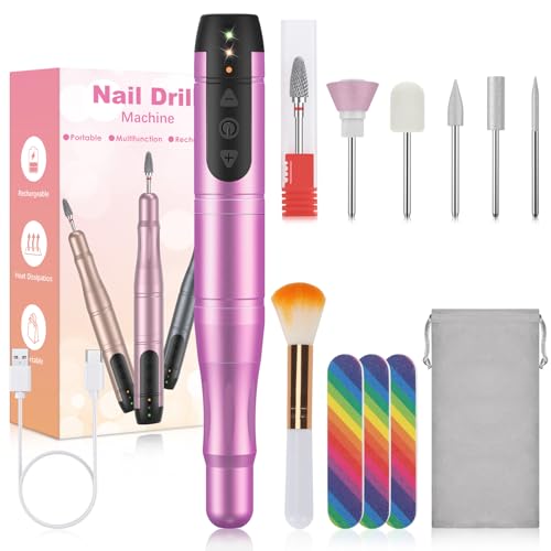 SENMO Electric Nail Drill Cordless, Professional Rechargeable Electric Nail File for Acrylic, Gel Nails, Portable Efile Nail Drills and Pedicure Nail Kit for Home Salon Use