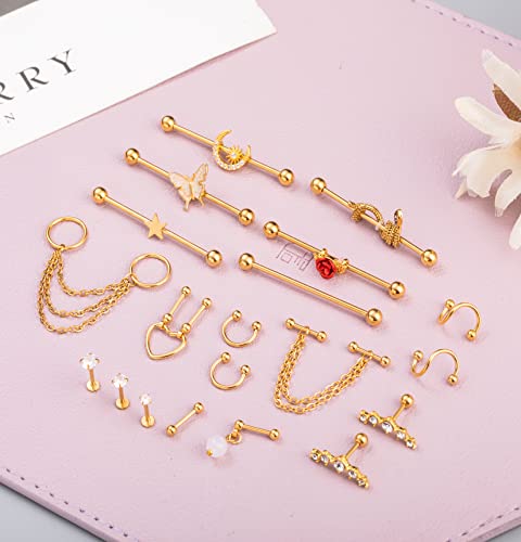 20Pcs 316L Stainless Steel Industrial Barbell Earring Cartilage Earring Helix Tragus Studs Conch Daith Piercing Jewelry2