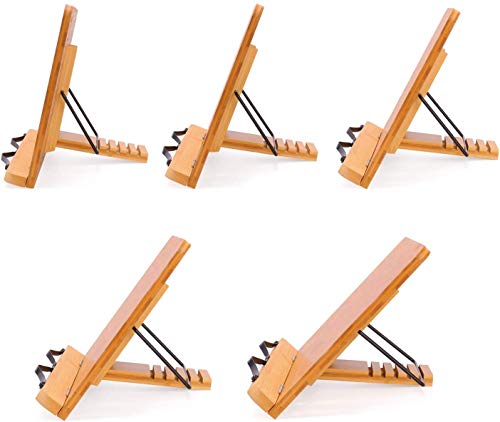 MEGREZ Foldable Bamboo Book Stand (11 x 7.9 inch), Portable Cook Book Holder Ajustable Desk Bookrest, Reading Holder Stand for Recipe Books,Music Book,Textbook,Tablet Stand, Good Friends
