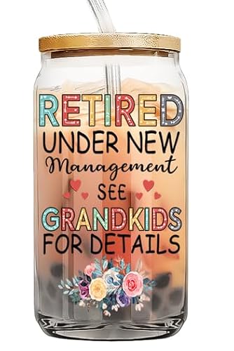 Fatbaby Retirement Gifts for Women,Retired Under New Management See Grandkids For Details Glass Can Tumbler,Funny Retirement Cup for Coworker,Boss Lady,Teacher, Nurse,Friends,Mom,16OZ (1pcs)