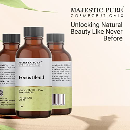 Majestic Pure Focus Essential Oil Blend | 100% Pure & Natural Therapeutic Oil To Balance Mind, Stress Relief | Lemon, Pine Needle, Lavender Essential Oil For Diffusers & Aromatherapy | 1Oz #TOP4