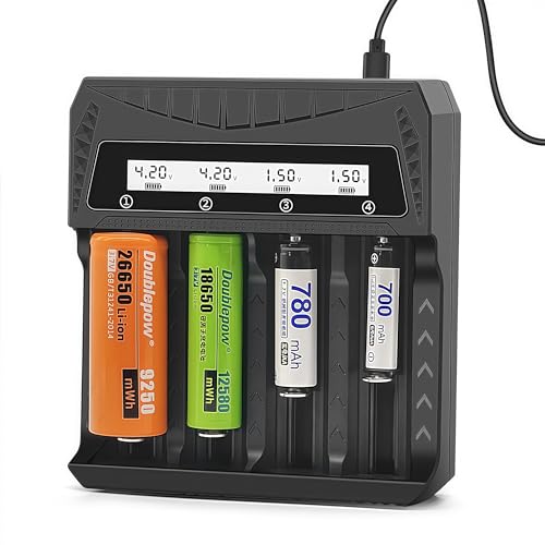 18650 Battery Charger,4 Bay Smart LCD Battery Charger for 3.7V-4.2V Li-ion / 1.2V-1.5V Ni-MH Ni-Cd Batteries,Compatible with 26650, 21700, 18650, 18500, 16340, 14500, AA, AAA